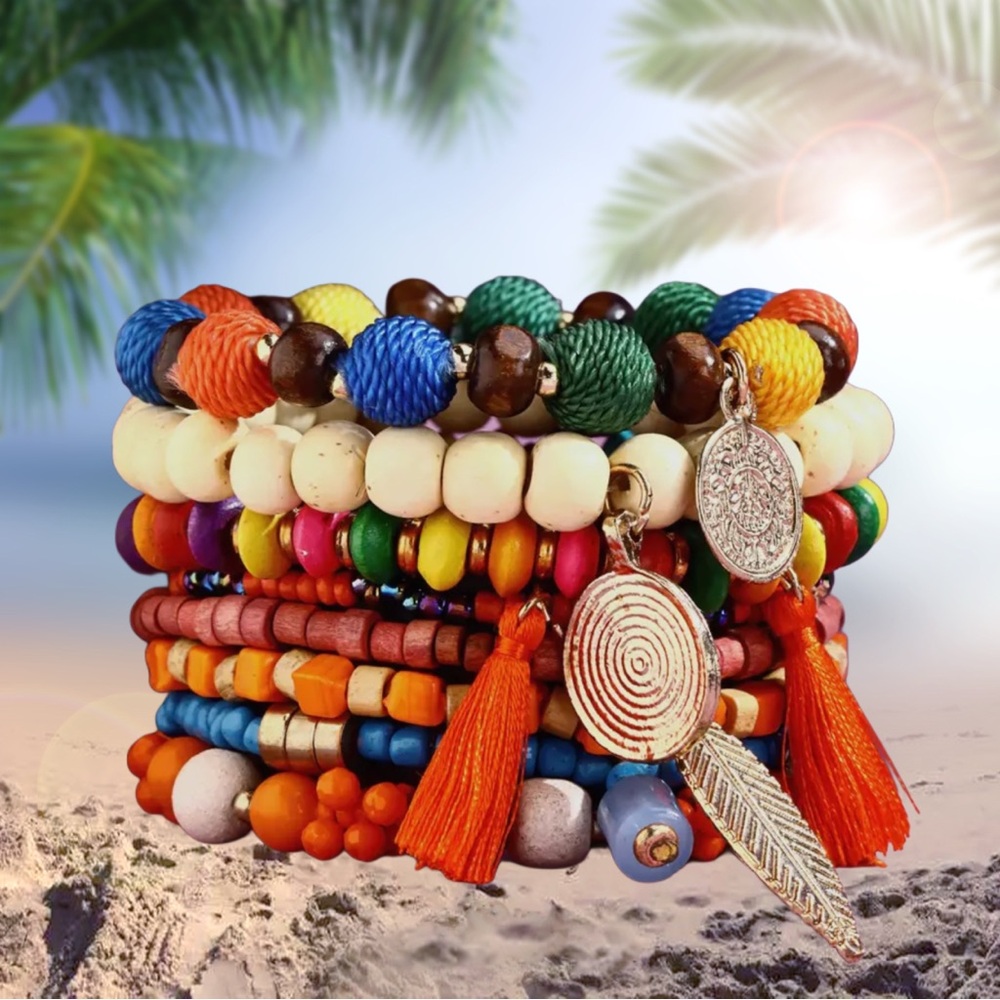 Colorful Beaded Bracelet Set with Silver Accents